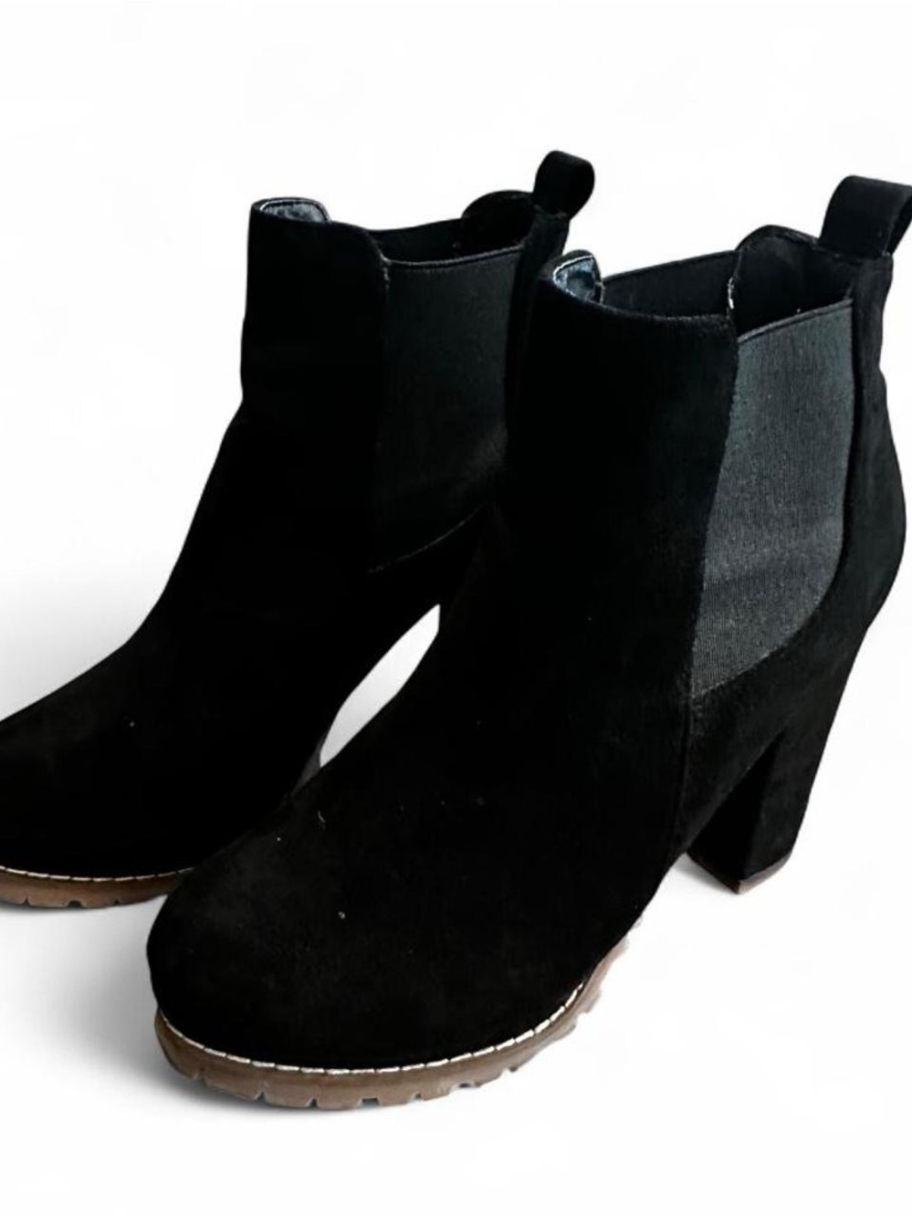 Women's Black Suede Chelsea Block Heel Booties